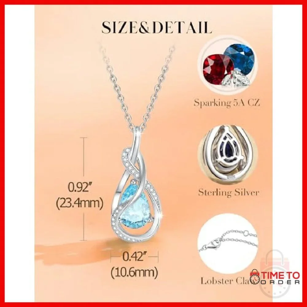 Sterling Silver Birthstone Necklace White Gold Plated Adjustable Chain Pendant